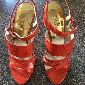 Michael Kors orange crocodile embossed heels